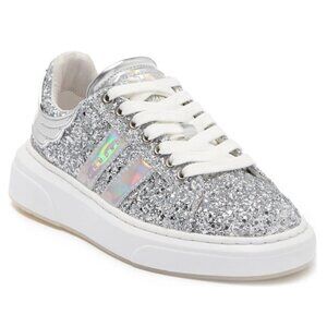 John Richmond Silver Glitter Bling Platform Fashion Streetwear Tennis Sneakers